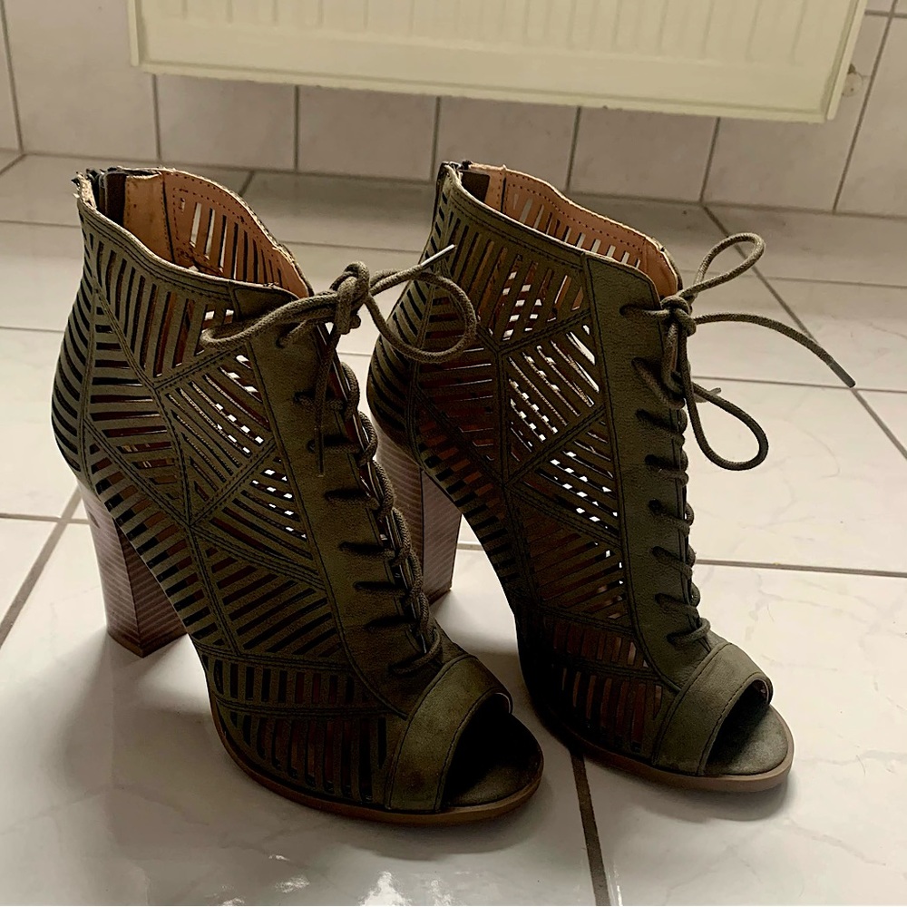 Olive Mix No. 6 Open Toe Heels